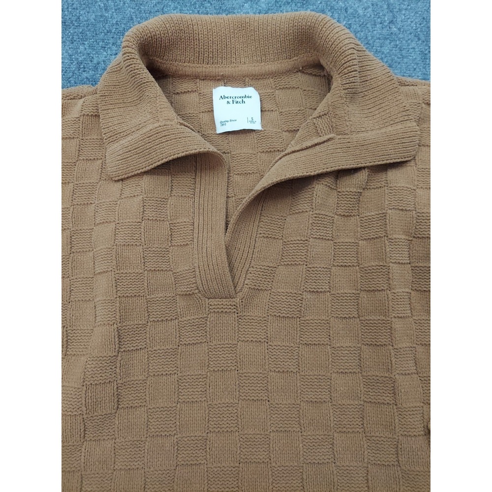 Abercrombie & Fitch Sweater Women Small Brown Collared Textured V Neck Oversized - Picture 2 of 8
